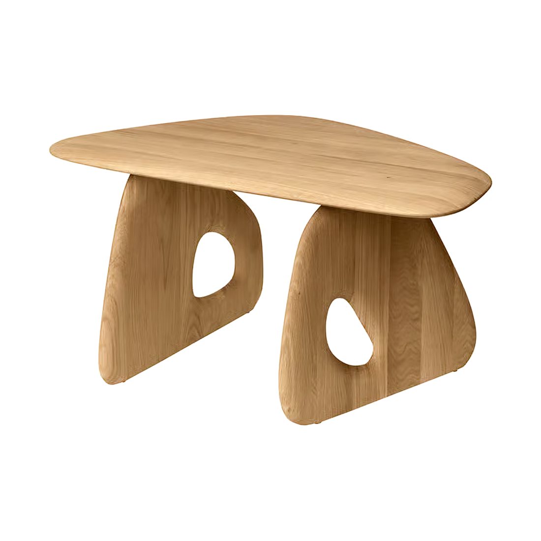 Table basse sculptée sur mesure, photographié sur fond blanc