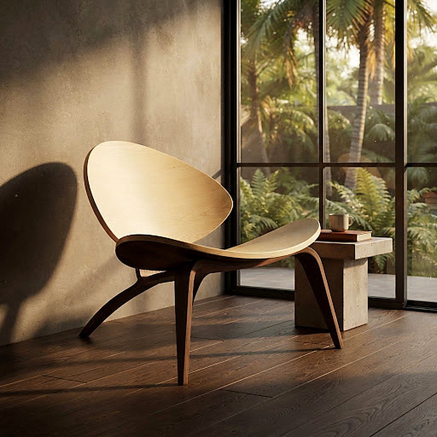 Fauteuil sur mesure en bois clair et noyer dans une villa